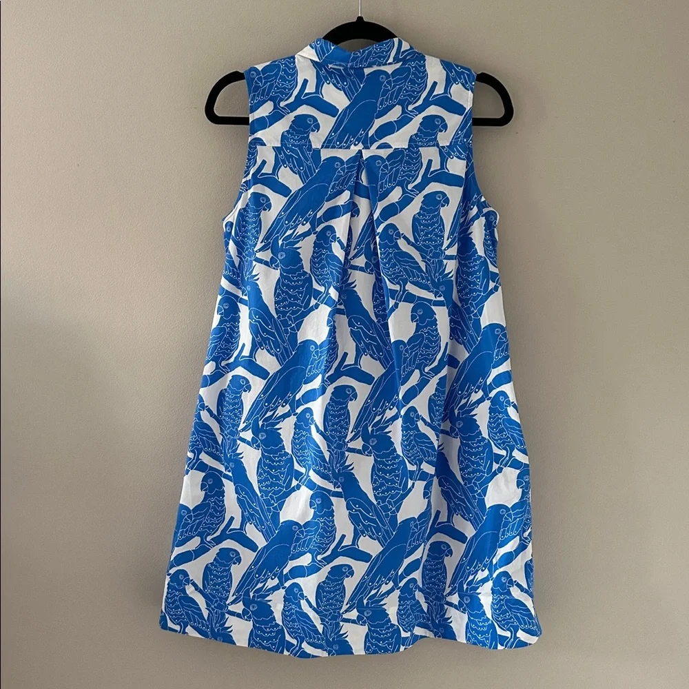 UNTUCKit Womens Jordan Sleeveless Shirt Dress Blue Parrot Print Sz Small Preppy - Picture 2 of 9